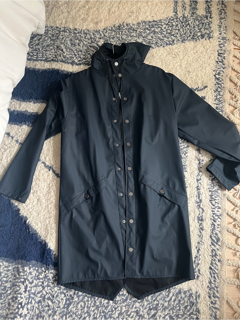 Navy Blue Rains Long Raincoat XS